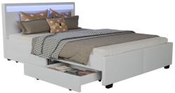 Juskys Modern ágy 140x200 cm LED lámpával és tárolóhellyel, fehér (28961)