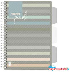 STREET Spirálfüzet kockás STREET Pad A/5 100 lapos regiszteres sötét csíkos