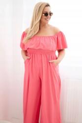 Kesi Plus Size női overál fodros, rövid ujjú, rózsaszín (5907302823113)