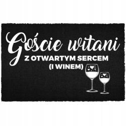 TabPrint Lábtörlő 40X60 Fekete Humor Felirat Nyitott Szívek (és Bor) (WYCIERACZKA WEJŚCIOWA OTWARTE SERCA (I WINO))