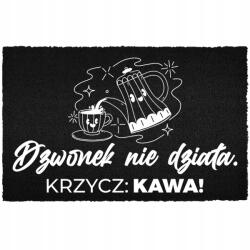 TabPrint Lábtörlő 40X60 Fekete Az Ajtó Alatt Humor Felirat Csengő Kávé! (WYCIERACZKA WEJŚCIOWA DZWONEK = KAWA! 40X60)