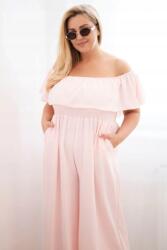Kesi Plus Size női overál fodros és rövid ujjú púderrózsaszín (5907302823137)