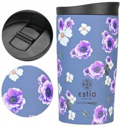 Estia Home Art Termo Bögre 350 ML légmentesen záródó rozsdamentes acél lila virágos kávéscsésze (01-20439)