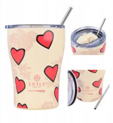 Estia Home Art Termo Bögre Szívószállal 350 ml szív alakú termosz tea kávéhoz (01-31817)