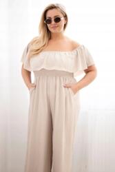 Kesi Plus Size női overál fodros, rövid ujjú, bézs (5907302823120)