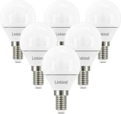 Linkind E14 LED Gömb Izzó, 5.2W (40W Ekvivalens), 3000K Meleg Fehér, 470lm, Energiatakarékos P45 Kisgömb, 15000 Órás Élettartam, 6 Darabos C