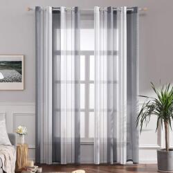 MIULEE csíkos voile függöny fémkarikás rögzítéssel, fehér-szürke - 140x225 cm (2 db)
