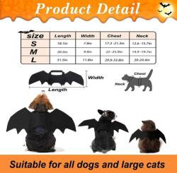 Huifengjie denevér szárnyak kutyának Halloween jelmez tökös csengővel - L-es méret