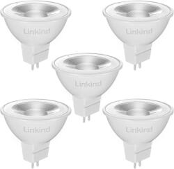 Linkind GU5.3 LED Spotlámpa, 5W, 520 Lumen, 5000K Nappali Fehér, 36° Szögű, 12V, Energiatakarékos MR16 Izzó, Beltéri Használatra, 5 Darabos