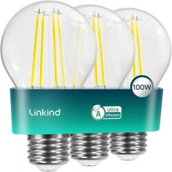 Linkind E27 Vintage LED Izzó, 7.2W=100W, 2700K Meleg Fehér, A Energiaosztály, 1521 Lumen, 320° Szórási Szög, Retro Edison Üveg, 3db