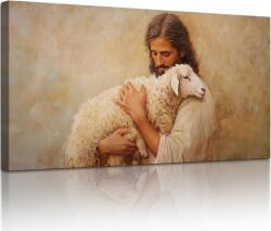 hyidecorart Jézus és a bárányok keresztény vászonkép - 59x119 cm