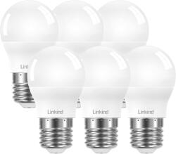 Linkind P45 E27 LED Izzó 7.5W, 60W Helyettesítő, 806lm Meleg Fehér 2700K, 220° Szórási Szög, Beltéri Világítás, 6 Darabos Csomag