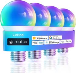 Linkind Matter Smart RGBTW LED izzó E27, 9W, 806 lm, 1800-6500K - 4 db