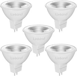 Linkind GU5.3 MR16 LED 5W izzó, 12V, 2700K meleg fehér, 36° szórási szög, 520 lumen, 50W helyettesítő, 5 darabos csomag