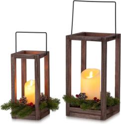Romadedi fa karácsonyi lámpás LED gyertyával és koszorúval, 2 db - 24/30 cm