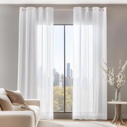 Deconovo Fehér Fényáteresztő Függöny Szett - 2 db Voile Sötétítő Fülespanel, 229x140 cm, Poliészter, Nappali és Hálószoba Ablakdekoráció