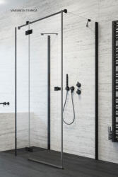 Radaway Cabina dus dreptunghiulara cu usa batanta si 2 pereti Radaway Essenza Black KDJ+S 90x80x80 cm (1385020-54-01R/1384051-01-01/1384051-01-01)