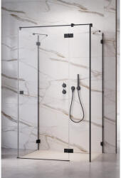 Radaway Cabina dus patrata cu usa batanta si 2 pereti Radaway Essenza Pro KDJ+S 80x80x80 cm, profil negru (10097380-54-01L/10098080-01-01/10098080-01-01)