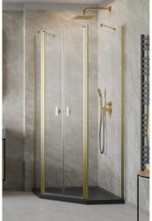 Radaway Cabina dus pentagonala cu usi batante Radaway Nes Brushed Gold PTD 80x90 cm, profil auriu periat (10051000-99-01/10051200-99-01)