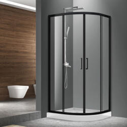 Fluminia Cabina dus semirotunda cu usa glisanta Fluminia Meda Black 90x90 cm (s02qr01bl-90)