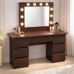 Artool Masa de toaleta Vanessa wenge cu oglinda LED si 7 sertare, 130x43x143 cm (143868)