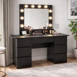 Artool Masa de toaleta Vanessa neagra cu oglinda LED si 7 sertare, 130x43x143 cm (143820)