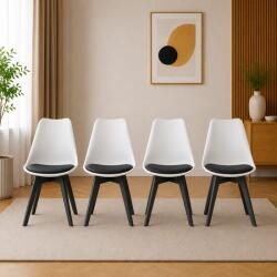 ARTOOL Set 4 scaune Artool Mark pentru bucatarie si living, albe cu perna neagra (3338_1SP)
