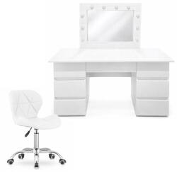 Artool Masa de toaleta Vanessa cu oglinda LED si scaun Avola, alb, 130x43x143 cm (146197)