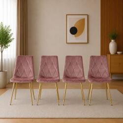 ARTOOL Set 4 scaune Libra pentru bucatarie si living, catifea roz, auriu (4018_1SP)