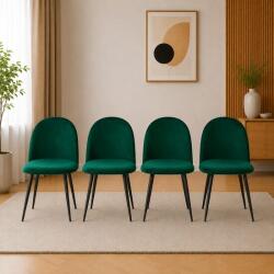 ARTOOL Set 4 scaune Bello pentru bucatarie si living, catifea verde, metal negru (3385_1SP)