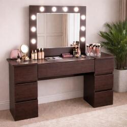 Artool Masa de toaleta Antonia wenge cu oglinda LED si 7 sertare, 155x41x137 cm (144018)