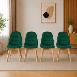 ARTOOL Set 4 scaune bucatarie si living Artool Bora, catifea verde, lemn natur (3757_1SP)