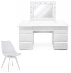 Artool Masa de toaleta Vanessa cu oglinda LED si scaun Mark, alb, 130x43x143 cm (146173)