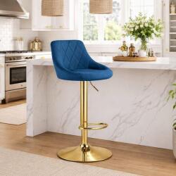 ARTOOL Scaun de bar rotativ Kast, catifea bleumarin, picior metalic auriu (3975_1)