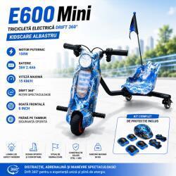 KidsCare Tricicleta electrica Drift 360 pentru copii KidsCare E600 Mini, 150W, albastra (KC_TED_E600mini_B)
