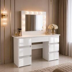 Artool Masa de toaleta Vanessa alba cu oglinda LED si 7 sertare, 130x43x143 cm (143806)