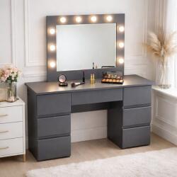 Artool Masa de toaleta Vanessa antracit cu oglinda LED si 7 sertare, 130x43x143 cm (143837)