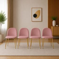 ARTOOL Set 4 scaune Inca pentru bucatarie si living, catifea roz, picioare aurii (4341_1SP)