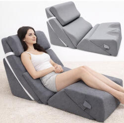 Linomag Set 6 Perne Ortopedice Reglabile tip Pat Ortopedic Linomag®, pentru Somn, Citit, Privit la TV, Recuperare Medicala, Reflux, Sforăit, Suport Spate, Gat si Picioare, Husa Detasabila si Lavabila, Gri (po