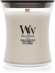 WoodWick Tonka & Almond Milk lumânare parfumată cu fitil din lemn 275 g