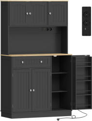 HOMCOM Bufet înalt bucătărie, dulap de bucătărie, stație de încărcare, 6 uși, blat de lucru, suport pentru condimente, 100x40x173cm, negru | Aosom Romania (83A-432V91BK)