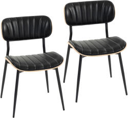 HomCom Set de 2 scaune pentru sufragerie, scaune de bucătărie fără brațe, spătar curbat și șezut tapitat cu PU, negru | Aosom Romania (83A-565V01BK)