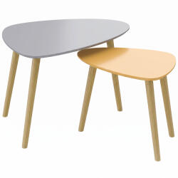 HomCom Set de 2 mese de cafea gigogne design scandinav picioare din lemn și blat din lemn, gri și galben | Aosom Romania (839-271V01YL) Masa de cafea