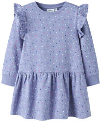 NAME IT Rochie fete, cu mânecă lungă, cu volane, albastru/roz/violet, cu buline, 92-122 violet (14A669)