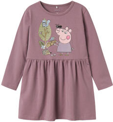 NAME IT Rochie fete cu mânecă lungă Peppa Pig, 92-122 nalbă/Elderberry (148178)