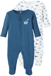 NAME IT Set 2 salopete cu maneca lunga, baieti, bleu/alb, balene, 50/98 albastru fny. /alb imprimat alb (13408A)