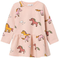 NAME IT rochie pufoasă cu imprimeu de unicorn cu mâneci lungi pentru fete roz (13BE2A)