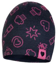 BROEL Căciulă fete tricot subțire cu model inimioare albastru/fucsia (12D39C)