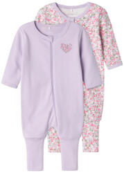 NAME IT Set 2 salopeta fete mâneca lunga, violet/lila cu flori, 50/98 Violet, modelat/Lila pastel (143BFB)