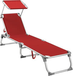 SONGMICS összecsukható napozóágy, könnyű alumínium vázzal, napellenzővel, 5 pozícióban állítható háttámlával, max. 150 kg, 193x55x31 cm, piros